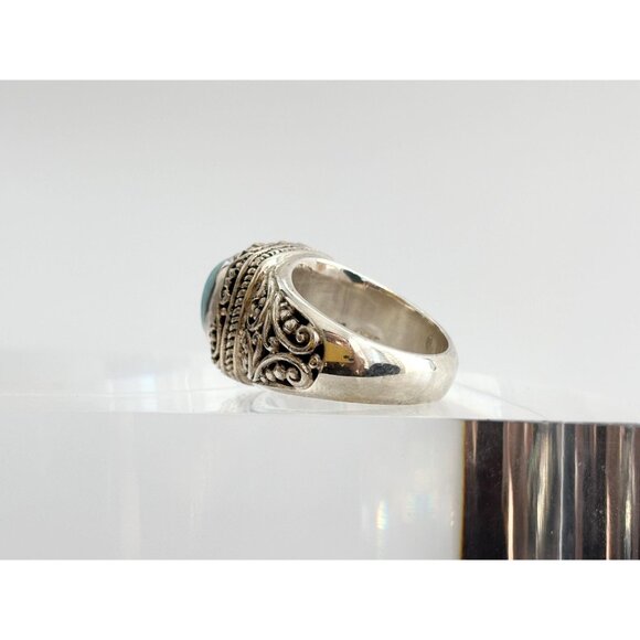 Larimar Southwest Filigree Semi-Precious 925 Sterling Silver Vintage Ring - sz 6 - Picture 5 of 10